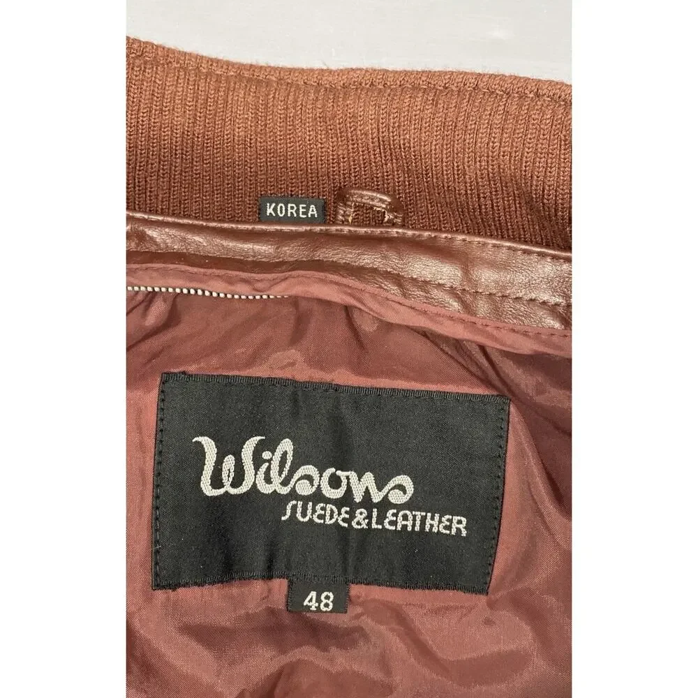 Vtg Wilsons 70s Cafe Racer Moto Leather Jacket Red/Brown Mens 48 XL Distressed
